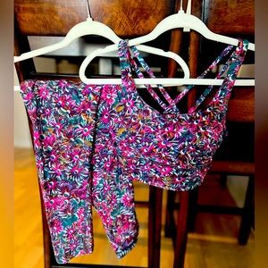 Lululemon Floral Electric Multi Set - Swift Tights & Longline Energy Bra Size 6